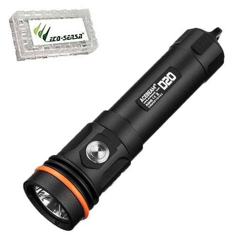 Acebeam D20 Flashlight/Searchlight -2,700 Lumens -Cree XHP35 LED w/Free Eco-Sensa Battery Case