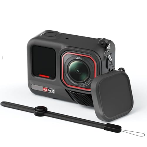 For Ace Pro2専用 アクセサリー insta360 AcePro2 対応 シリコンケース+ネックストラップ+紛失防止ストラップ+レンズカバー 【4点セット】 シリコン素材 柔らかい 頑丈 着装まま充電可能 衝撃吸収 防塵 軽量 落下防止 insta AcePro2対応アクセサリー 保護カバー