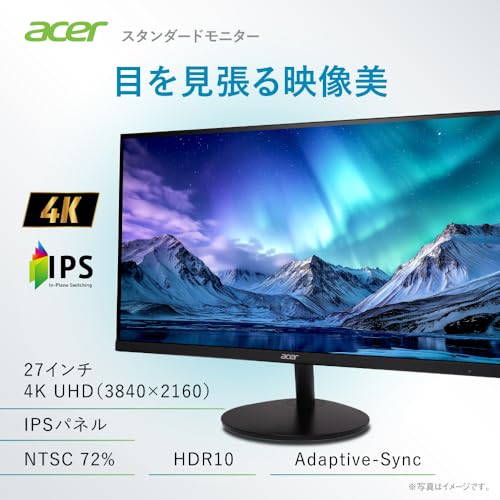 Acer モニター 27インチ 4K UHD 10億7000万色 広視野角 IPS 非光沢 NTSC 72% Adaptive-Sync HDR10 ゼロフレーム 超薄型 HDMI 2.0 DisplayPort v1.4 ブルーライト低減 6軸カラー調整 VESAマウント対応 SA272Kbmiipx