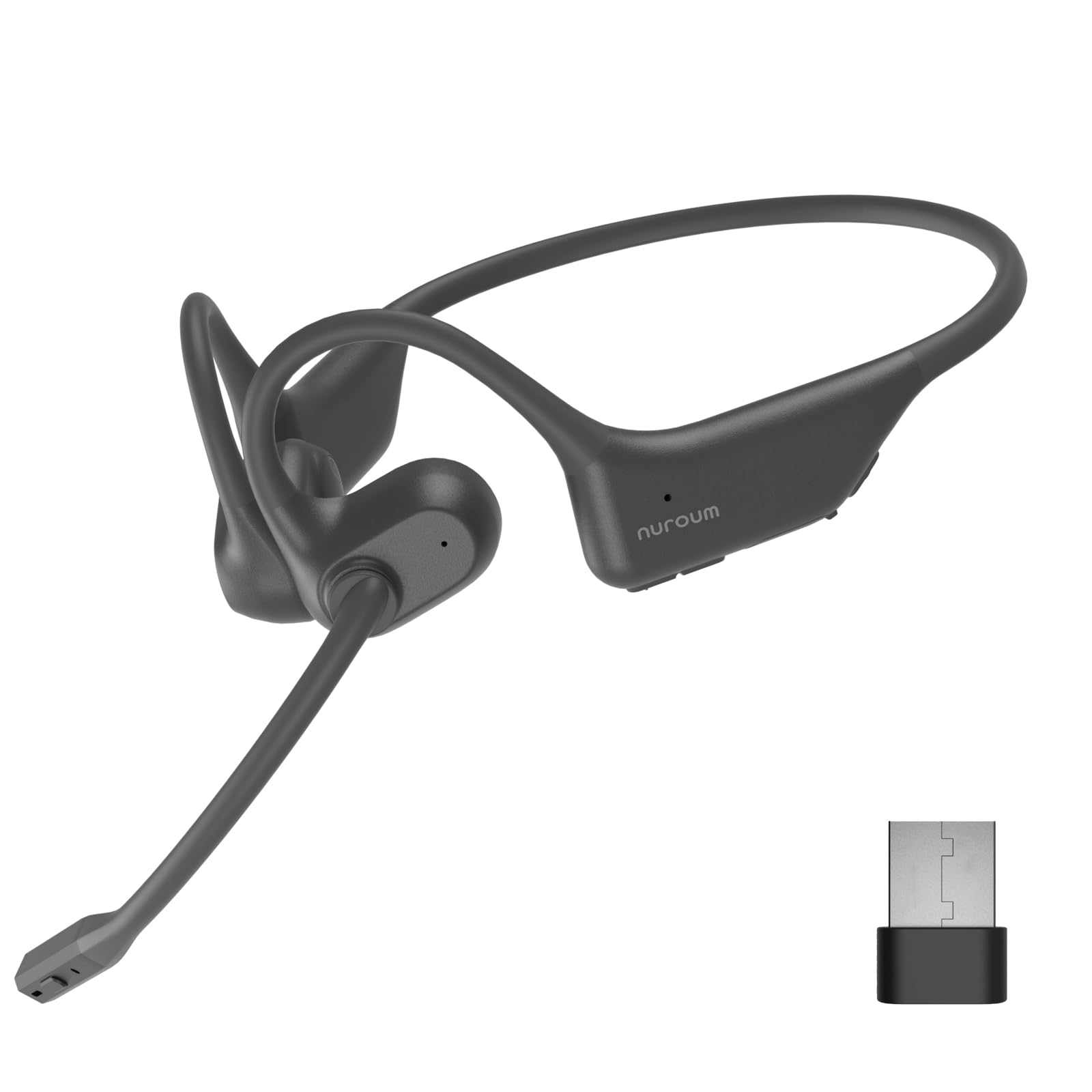Nuroum OpenEar Pro2 オープンイヤー イヤホン ワイヤレス ビジネスモデル マイク付き USBアダプタ付属 超軽量 ノイズキャンセリング ワイヤレス 耳を塞がない ヘッドフォン クリアな通話体験 テレワーク/Web会議用 技適認証済み 【Bluetooth 5.3 / 15時間連続再生 / パワフル音量 】ブラック