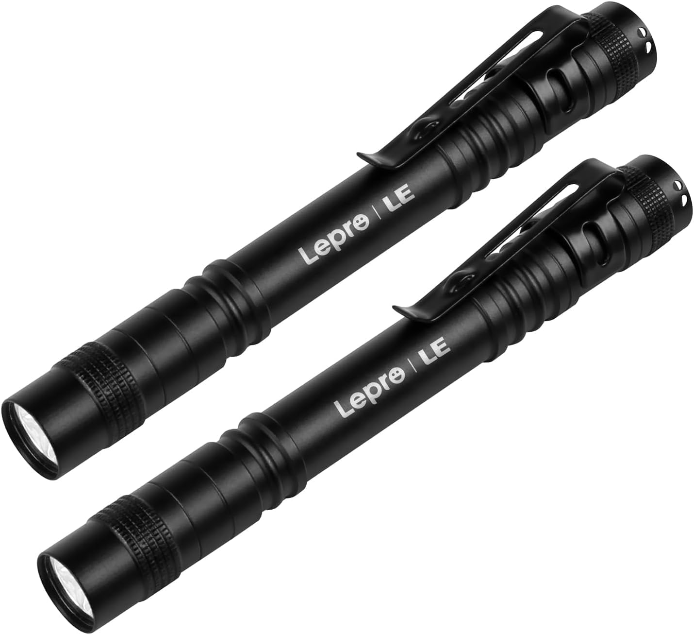 Lepro LED 懐中電灯 小型 ペンライト 2個セット 【高輝度/明るさ120ルーメン/3段階調光/電池式/防水/アルミ合金製/高耐久】 クリップ付き 携帯便利 作業 防災 ライト ハンディライト 単四電池付き（充電池対応不可） 2個入 [120023-2]