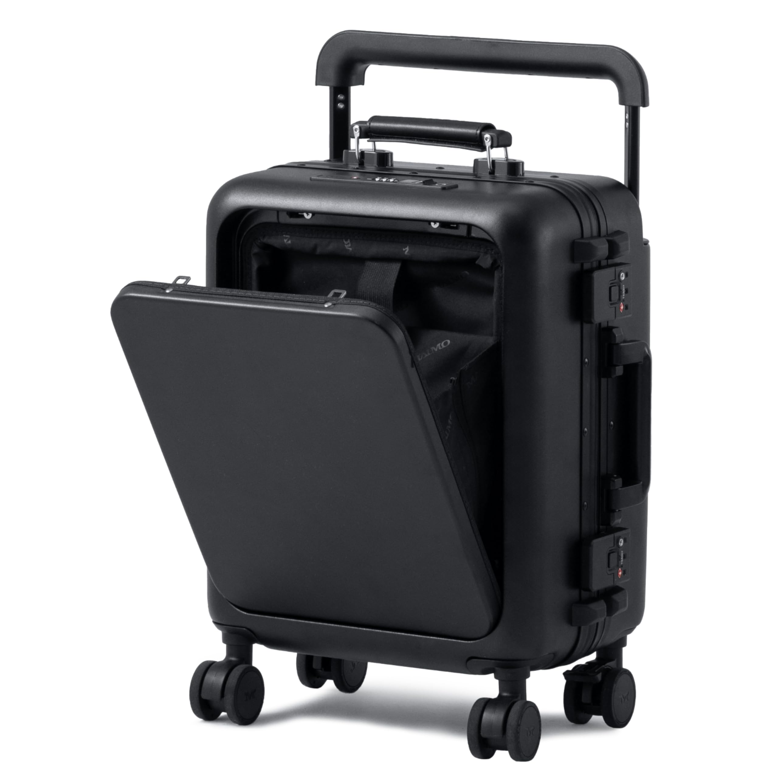 [MAIMO] スーツケース 機内持ち込み Sサイズ フロントオープン 日本メーカー 【一秒で開閉！ワンタッチフロントオープンスーツケース】 アルミフレーム HINOMOTO ストッパー付き キャスター TSAロック Unione M9 (ブラック, S(機内持込/1-3泊))