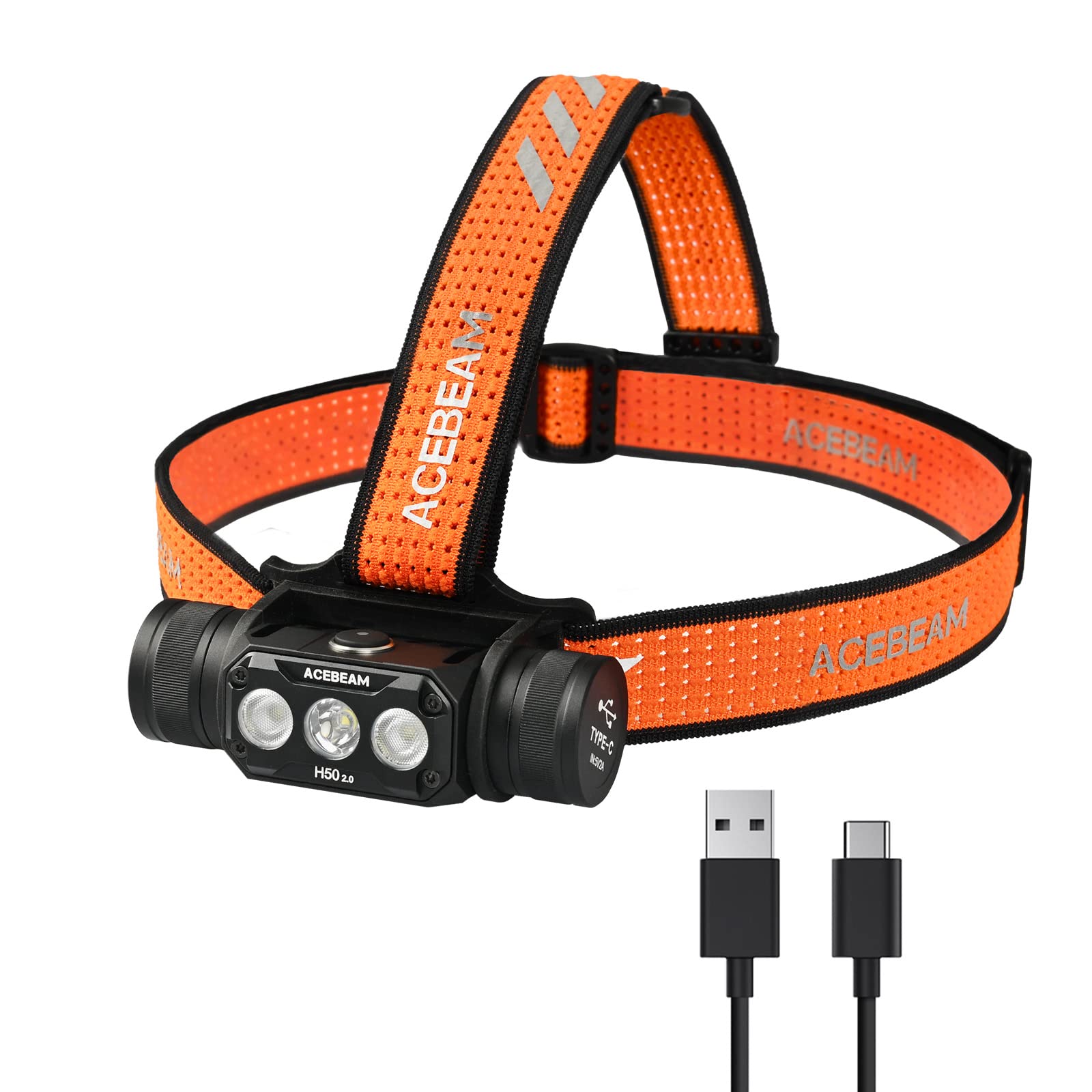 ACEBEAM H50 2.0 LED ヘッドライト 充電式 USB-C ヘッドランプ 明るい 2000ルーメン/3光源 集光・散光切替/170°広角照明 ワイド照射/180°調整可能/実用点灯30日/IP68防水 軽量 ヘルメット 作業 防災 釣り 登山 アウトドア用 頭につける ライト