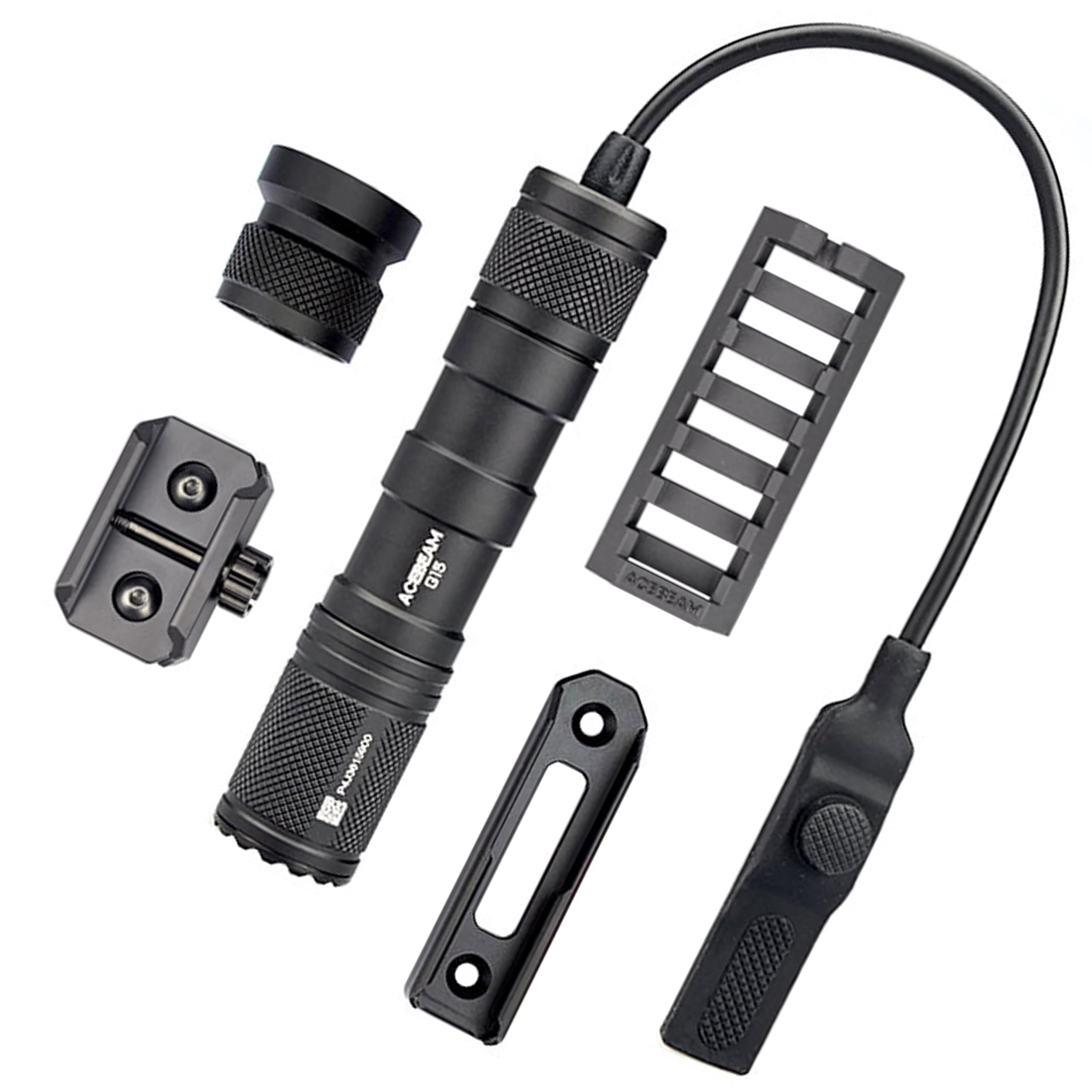 ACEBEAM G15 タクティカルライト スカウトライト1800ルーメン 390メートル レールマウントライト リモート圧力スイッチ付 (黒 - 6500K)