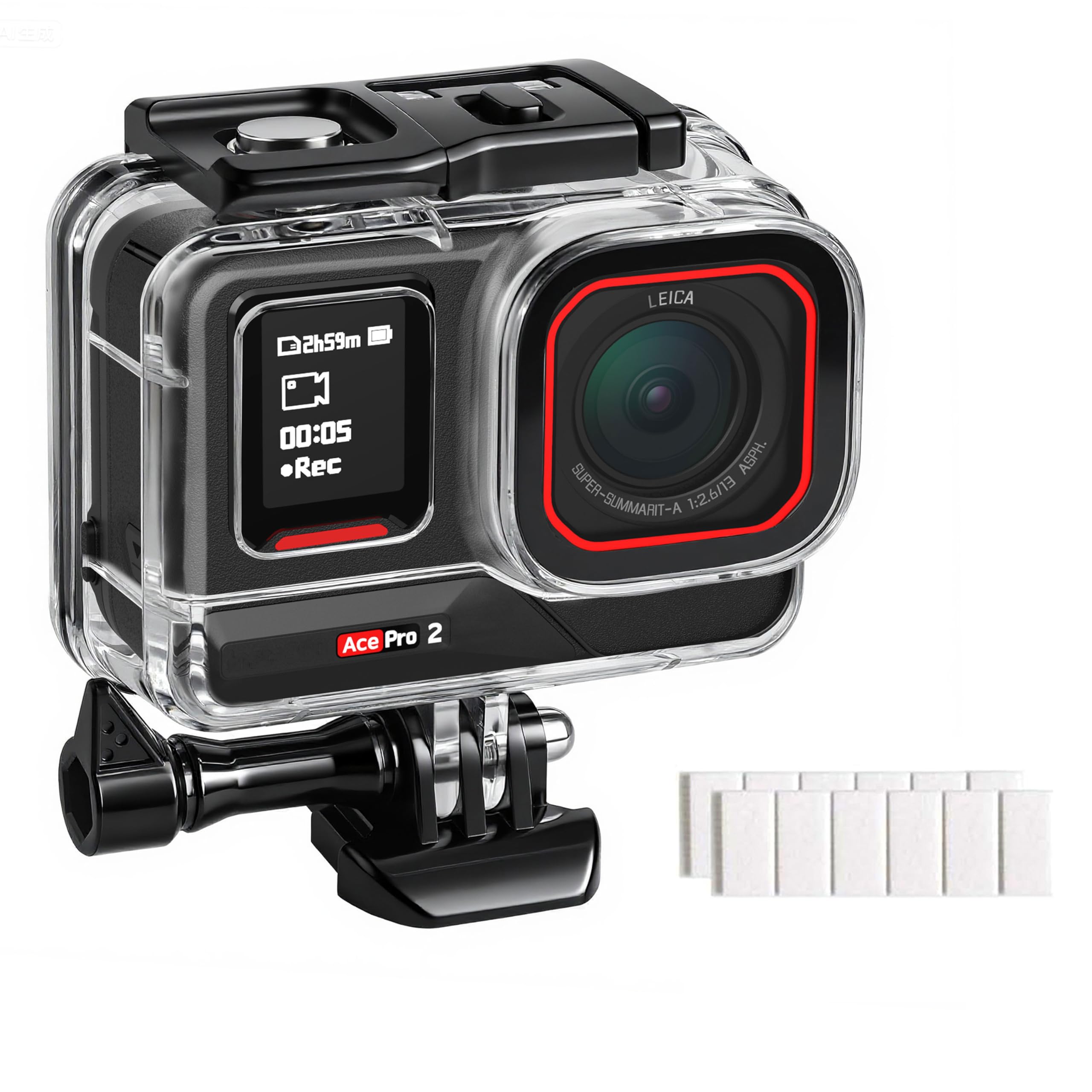 FitStill 水中防水ケースINSTA 360 ace pro 2/ace pro用防水ハウジング取付け簡単 耐圧 水中撮影用水中ダイビング保護ケース ダブルコールドシュー設計ace pro 2アクセサリー